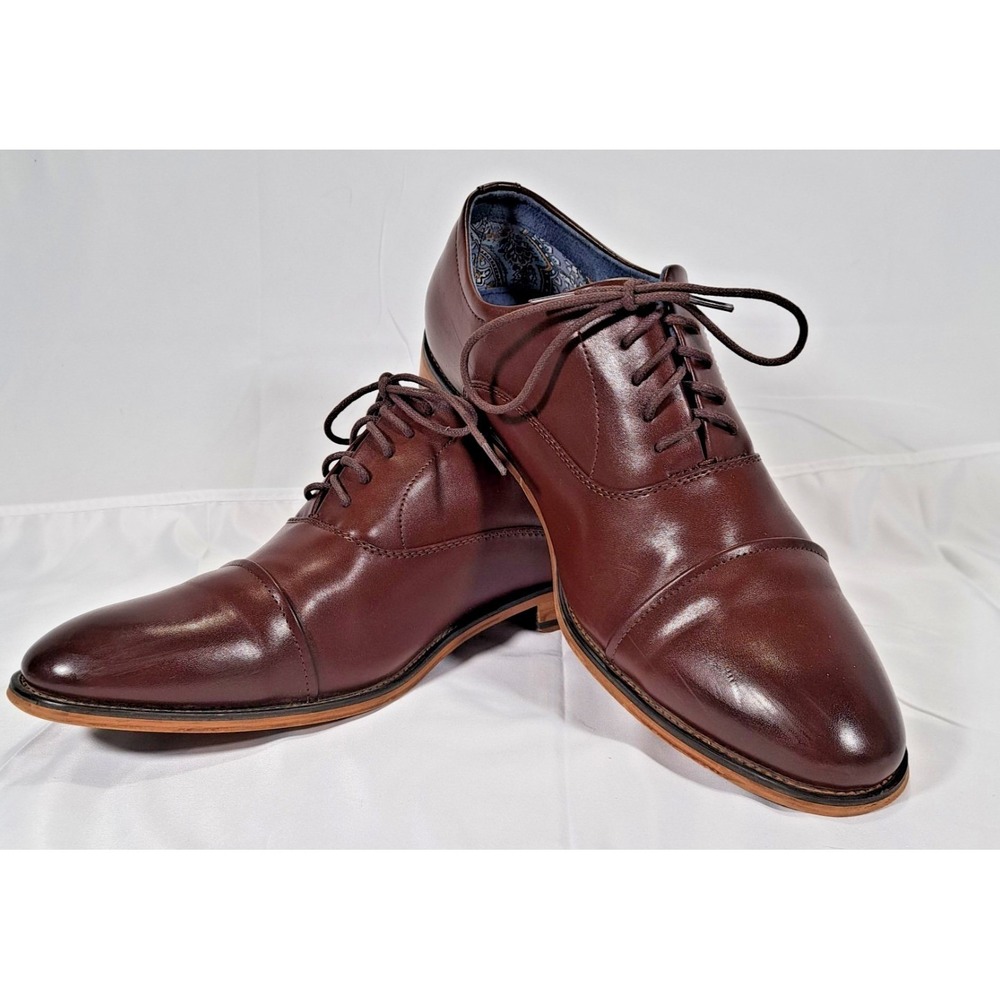 Bruno‎ Marc Mens Oxford Dress Shoes Brown Cap Toe Paisley Lining Lace Up Size 12